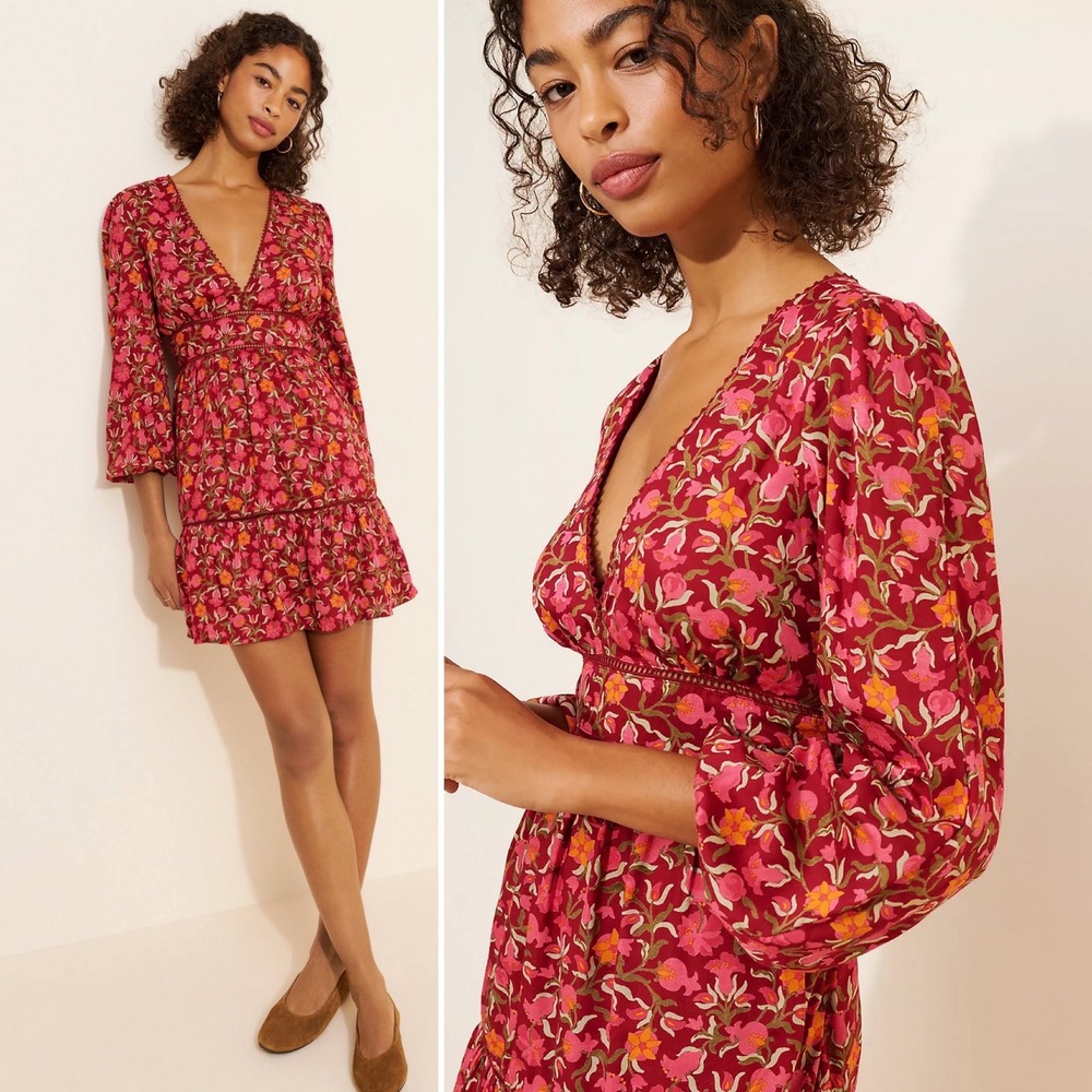 Banjanan Naxos Mini Dress Long Sleeve Red Floral Chic Sexy Feminine Girly Flowy‎